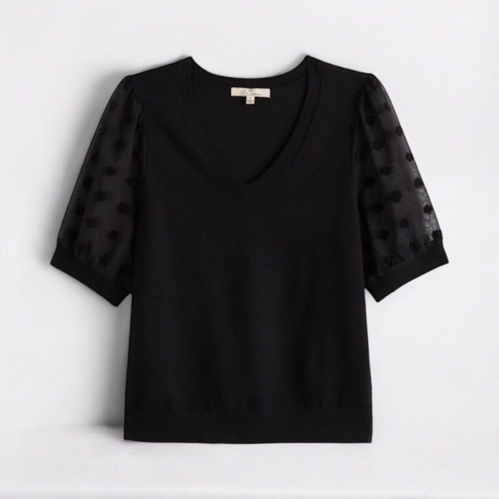 Les Serein Jessi Woven Mix Short Sleeve Sweater